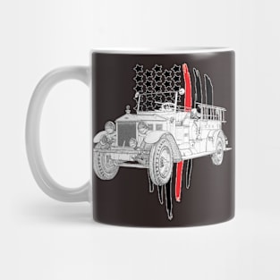 Vintage Fire Truck with Firefighter Flag Mug